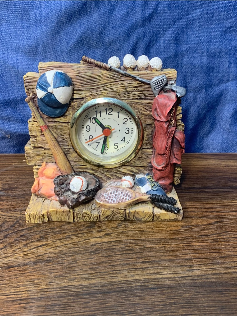 Sports Theme Resin Desk Clock Analog Quartz Rectangular Arabic Numerals Brown